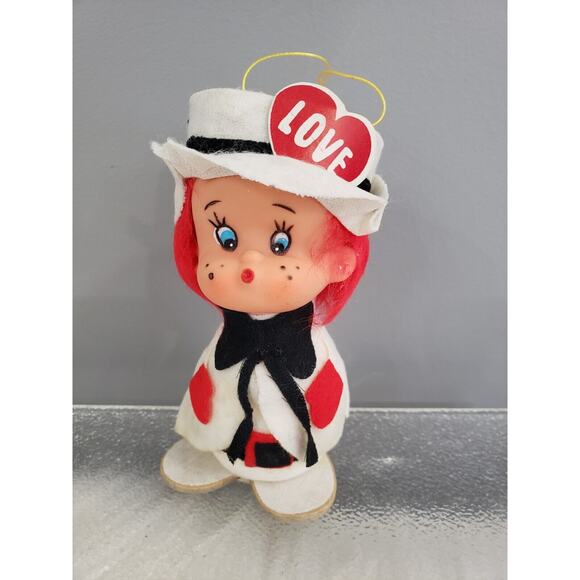 Kitschy Vintage Valentines Day Love Japan Felt 60s doll kitsch rubber face heart